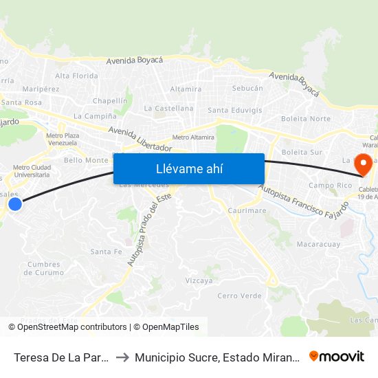 Teresa De La Parra to Municipio Sucre, Estado Miranda map