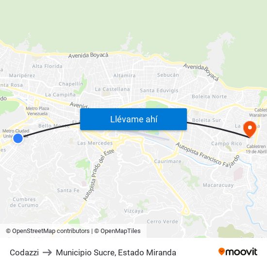 Codazzi to Municipio Sucre, Estado Miranda map