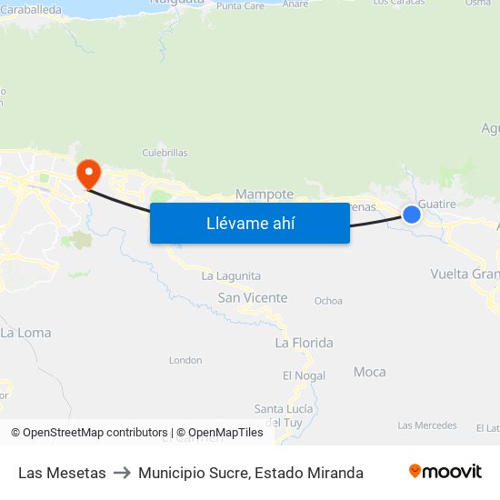 Las Mesetas to Municipio Sucre, Estado Miranda map
