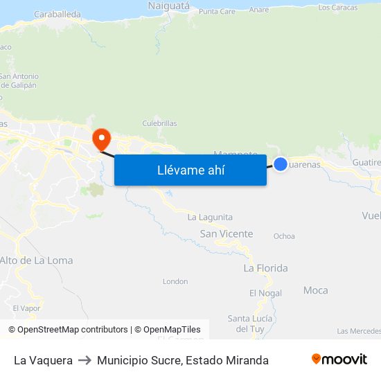 La Vaquera to Municipio Sucre, Estado Miranda map