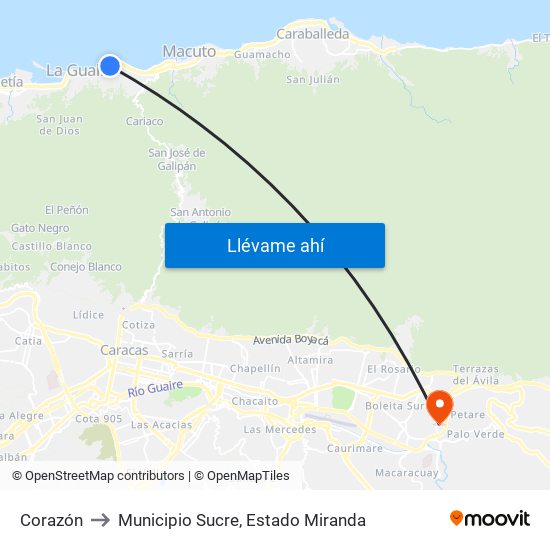 Corazón to Municipio Sucre, Estado Miranda map