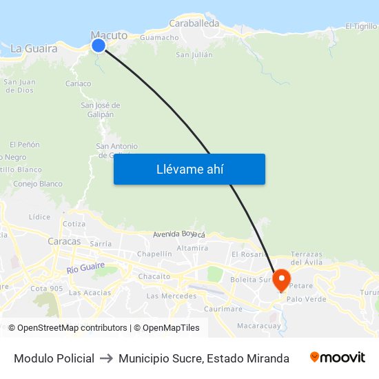 Modulo Policial to Municipio Sucre, Estado Miranda map