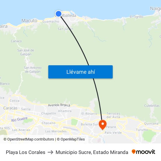 Playa Los Corales to Municipio Sucre, Estado Miranda map