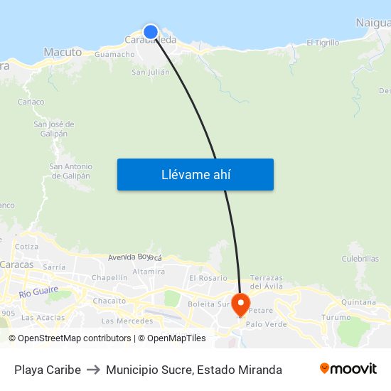 Playa Caribe to Municipio Sucre, Estado Miranda map