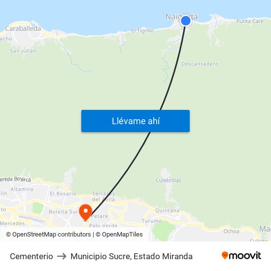 Cementerio to Municipio Sucre, Estado Miranda map
