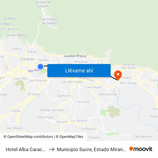 Hotel Alba Caracas to Municipio Sucre, Estado Miranda map