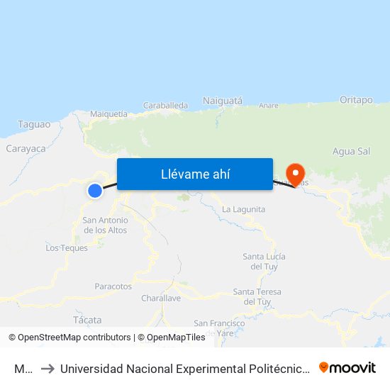 Mamera to Universidad Nacional Experimental Politécnica "Antonio José de Sucre" (UNEXPO) - Sede Guarenas map