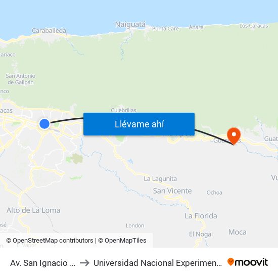 Av. San Ignacio De Loyola X Av. Francisco Miranda to Universidad Nacional Experimental Politécnica "Antonio José de Sucre" (UNEXPO) - Sede Guarenas map