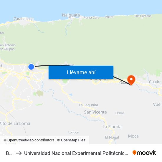 Boyacá to Universidad Nacional Experimental Politécnica "Antonio José de Sucre" (UNEXPO) - Sede Guarenas map