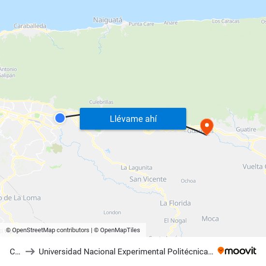 Calle 4 to Universidad Nacional Experimental Politécnica "Antonio José de Sucre" (UNEXPO) - Sede Guarenas map