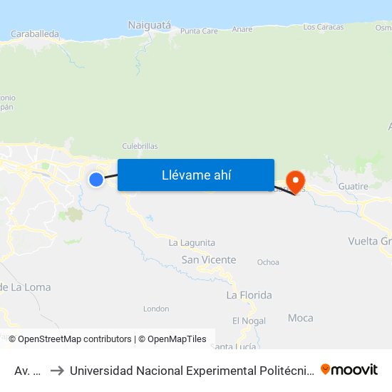 Av. Principal to Universidad Nacional Experimental Politécnica "Antonio José de Sucre" (UNEXPO) - Sede Guarenas map