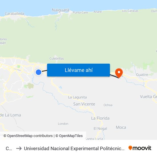 Calle 12 to Universidad Nacional Experimental Politécnica "Antonio José de Sucre" (UNEXPO) - Sede Guarenas map