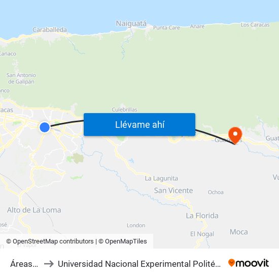 Áreas De Oficinas to Universidad Nacional Experimental Politécnica "Antonio José de Sucre" (UNEXPO) - Sede Guarenas map