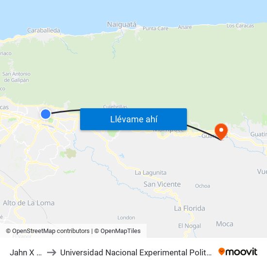 Jahn X 3° Transversal to Universidad Nacional Experimental Politécnica "Antonio José de Sucre" (UNEXPO) - Sede Guarenas map
