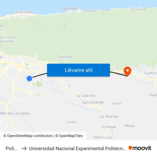 Polideportivo to Universidad Nacional Experimental Politécnica "Antonio José de Sucre" (UNEXPO) - Sede Guarenas map