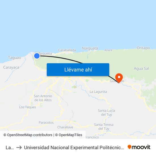 La Torre to Universidad Nacional Experimental Politécnica "Antonio José de Sucre" (UNEXPO) - Sede Guarenas map