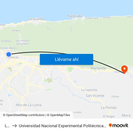 La Vía to Universidad Nacional Experimental Politécnica "Antonio José de Sucre" (UNEXPO) - Sede Guarenas map