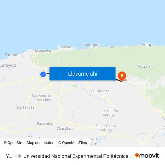 Yurubí to Universidad Nacional Experimental Politécnica "Antonio José de Sucre" (UNEXPO) - Sede Guarenas map