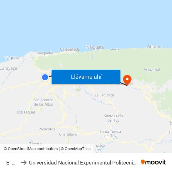 El Solitario to Universidad Nacional Experimental Politécnica "Antonio José de Sucre" (UNEXPO) - Sede Guarenas map