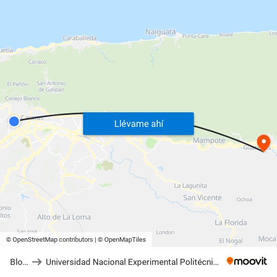 Bloque 37 to Universidad Nacional Experimental Politécnica "Antonio José de Sucre" (UNEXPO) - Sede Guarenas map