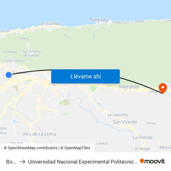 Boque 37 to Universidad Nacional Experimental Politécnica "Antonio José de Sucre" (UNEXPO) - Sede Guarenas map