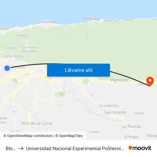 Bloque 41 to Universidad Nacional Experimental Politécnica "Antonio José de Sucre" (UNEXPO) - Sede Guarenas map