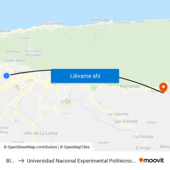 Bloque 1 to Universidad Nacional Experimental Politécnica "Antonio José de Sucre" (UNEXPO) - Sede Guarenas map