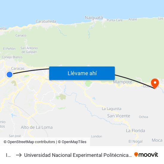Ipostel to Universidad Nacional Experimental Politécnica "Antonio José de Sucre" (UNEXPO) - Sede Guarenas map