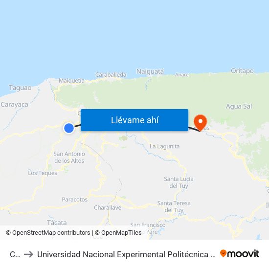 Cania to Universidad Nacional Experimental Politécnica "Antonio José de Sucre" (UNEXPO) - Sede Guarenas map