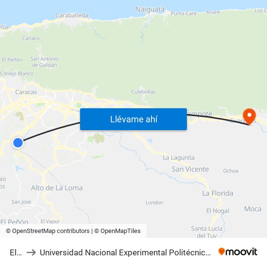 El Valle to Universidad Nacional Experimental Politécnica "Antonio José de Sucre" (UNEXPO) - Sede Guarenas map