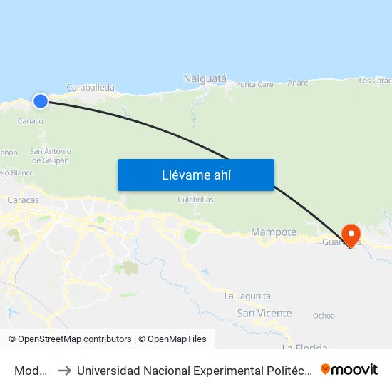 Modulo Policial to Universidad Nacional Experimental Politécnica "Antonio José de Sucre" (UNEXPO) - Sede Guarenas map