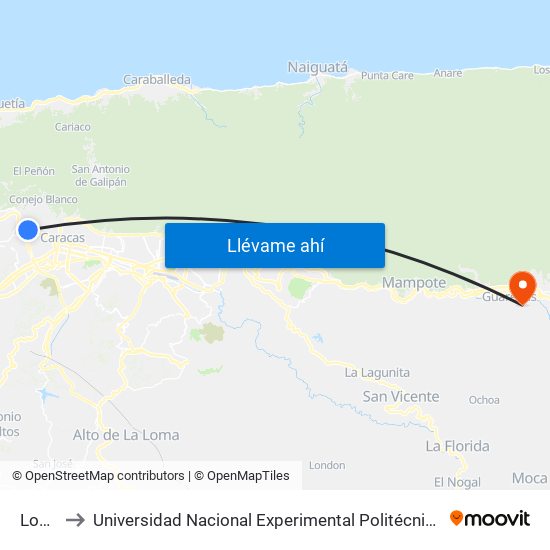 Los Frailes to Universidad Nacional Experimental Politécnica "Antonio José de Sucre" (UNEXPO) - Sede Guarenas map