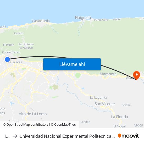 Liceo to Universidad Nacional Experimental Politécnica "Antonio José de Sucre" (UNEXPO) - Sede Guarenas map