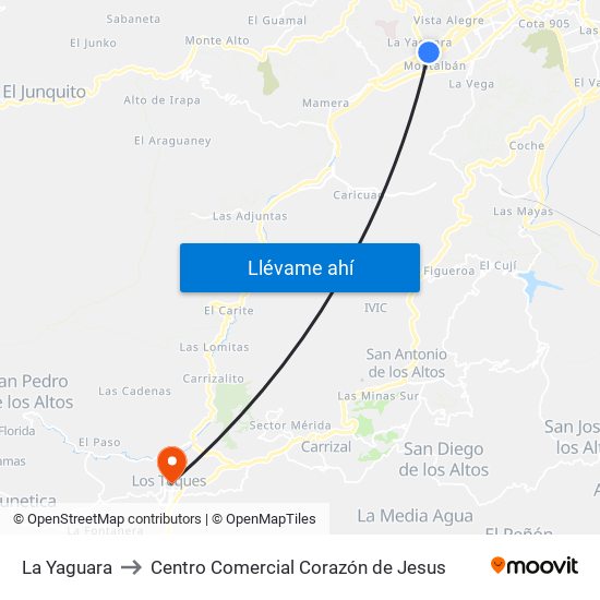 La Yaguara to Centro Comercial Corazón de Jesus map