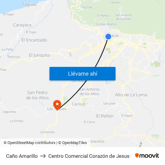 Caño Amarillo to Centro Comercial Corazón de Jesus map