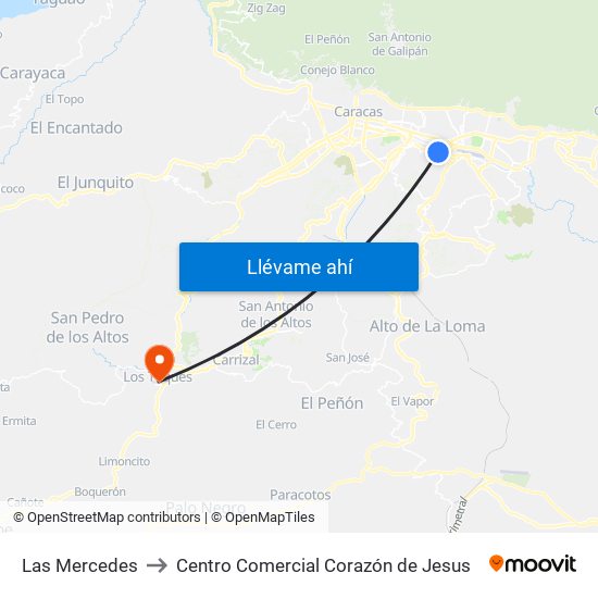 Las Mercedes to Centro Comercial Corazón de Jesus map
