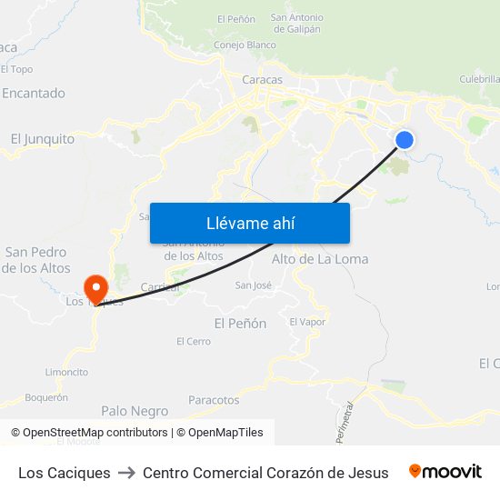 Los Caciques to Centro Comercial Corazón de Jesus map
