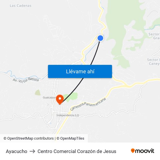 Ayacucho to Centro Comercial Corazón de Jesus map