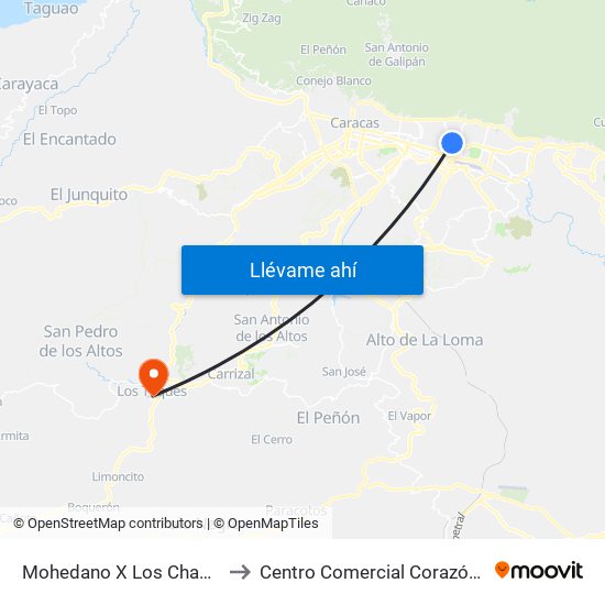 Mohedano X Los Chaguaramos to Centro Comercial Corazón de Jesus map