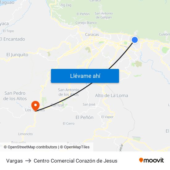 Vargas to Centro Comercial Corazón de Jesus map
