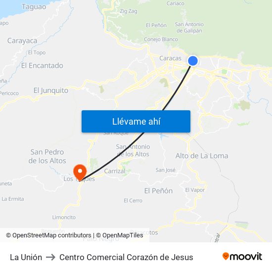 La Unión to Centro Comercial Corazón de Jesus map