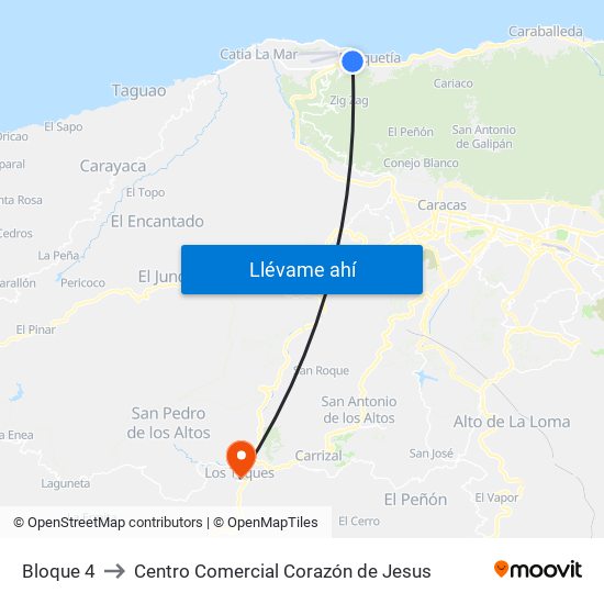Bloque 4 to Centro Comercial Corazón de Jesus map