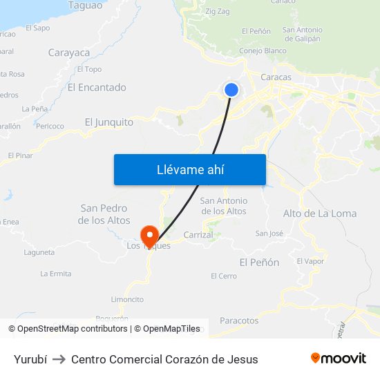 Yurubí to Centro Comercial Corazón de Jesus map