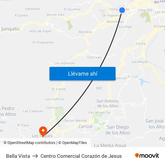 Bella Vista to Centro Comercial Corazón de Jesus map