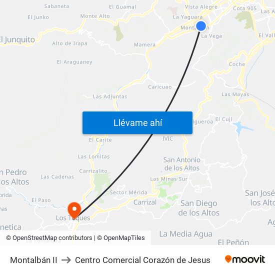 Montalbán II to Centro Comercial Corazón de Jesus map