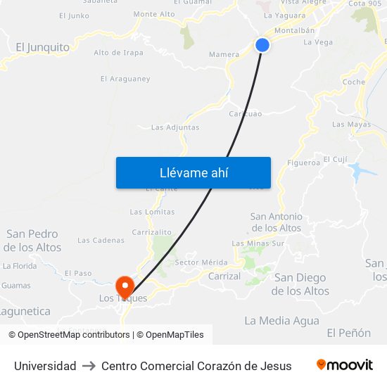 Universidad to Centro Comercial Corazón de Jesus map