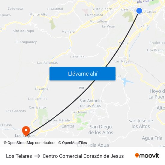 Los Telares to Centro Comercial Corazón de Jesus map
