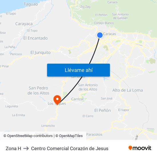Zona H to Centro Comercial Corazón de Jesus map