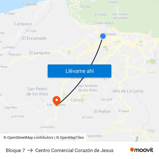 Bloque 7 to Centro Comercial Corazón de Jesus map