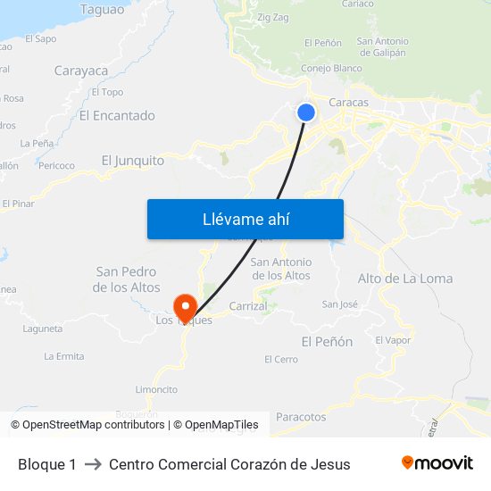 Bloque 1 to Centro Comercial Corazón de Jesus map